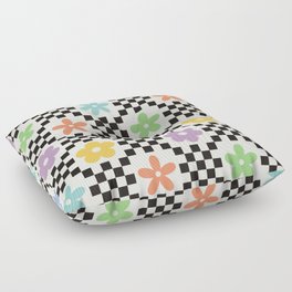Retro Colorful Flower Double Checker Floor Pillow