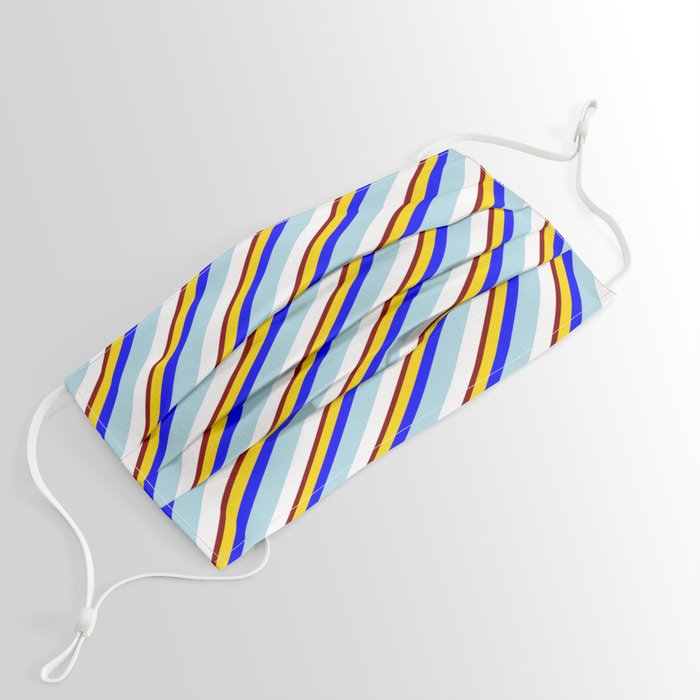 Eye-catching Yellow, Blue, Light Blue, White & Maroon Colored Lines Pattern Face Mask