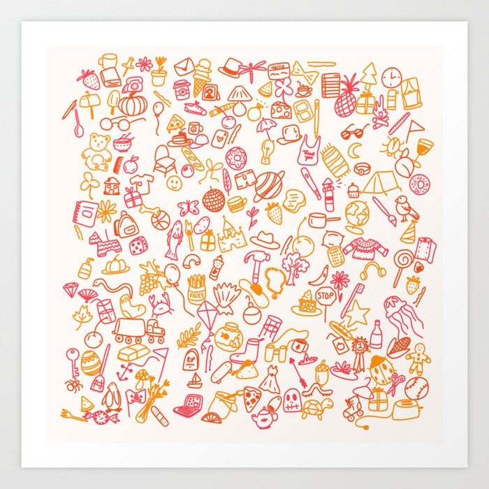 Stuff & Things Doodle in Pink Art Print