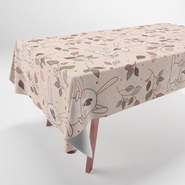 Adorable rabbits with autumn leaves and berries in pink colors Tablecloth