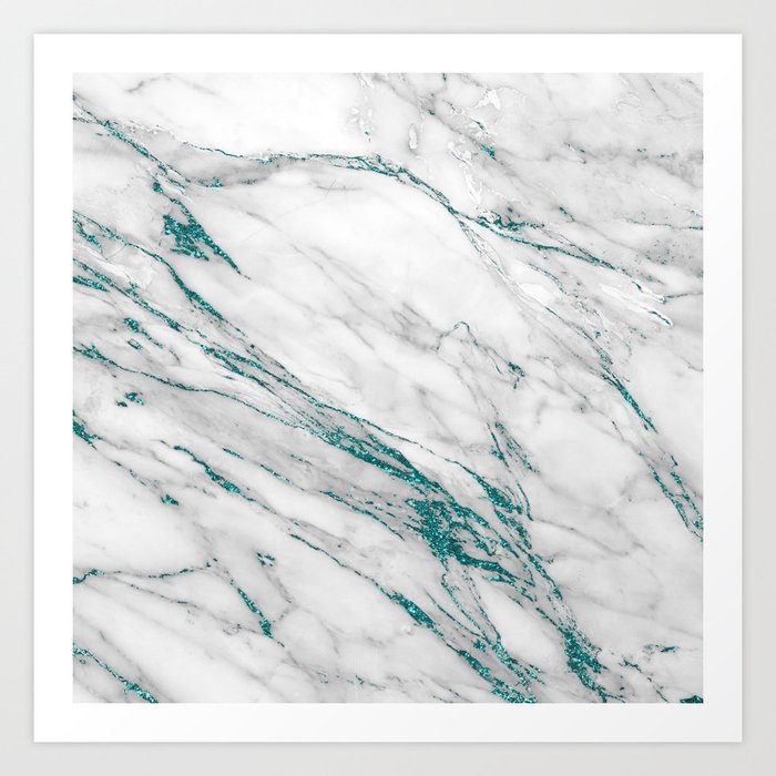 Gray Marble Aqua Teal Metallic Glitter Foil Style Art