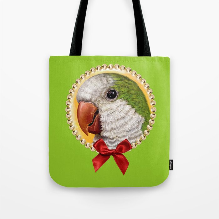 Green quaker parrot realistic painting Tote Bag