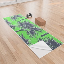 70’s Palm Trees Navy Blue on Lime Green Yoga Towel