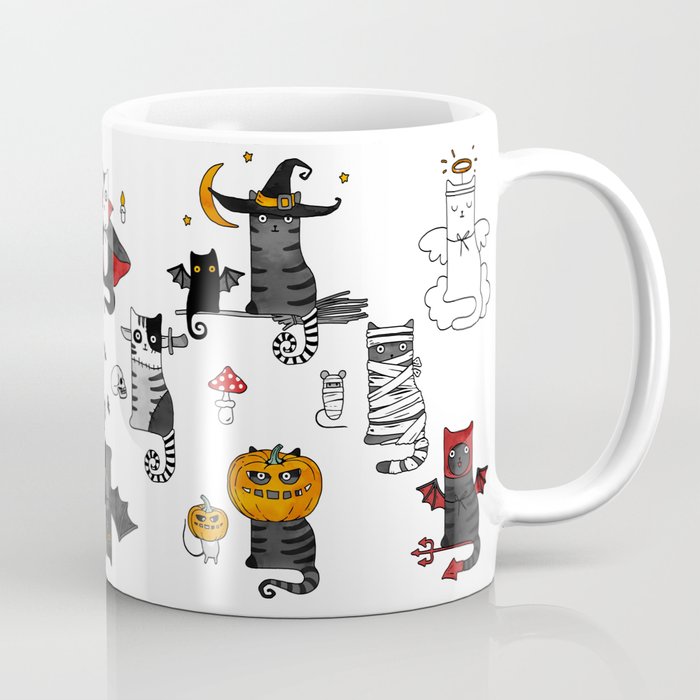 Horror Cats and mouses. Cute witch, vampire, angel and demon Coffee Mug