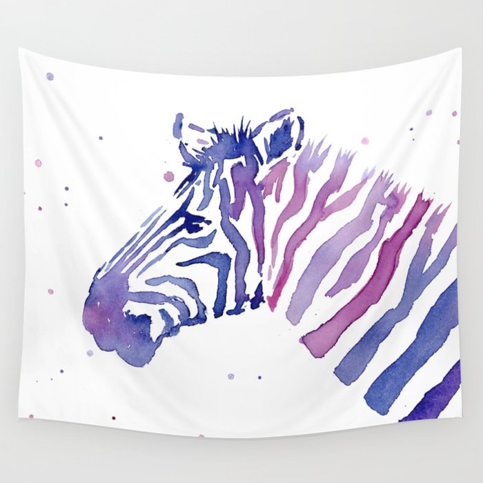 Zebra Watercolor Purple Stripes Animal Wall Tapestry