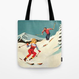 Retro Skiing Couple Tote Bag