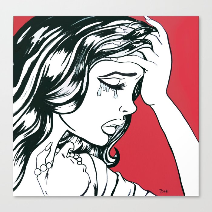 Crying Red Vintage Comic Book Painting Canvas Print By Sunnybunny