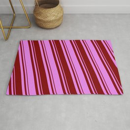 [ Thumbnail: Maroon & Violet Colored Lined Pattern Rug ]
