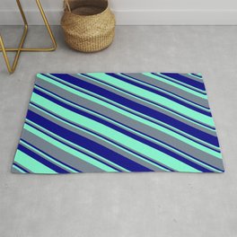 [ Thumbnail: Aquamarine, Slate Gray, and Blue Colored Pattern of Stripes Rug ]