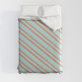 [ Thumbnail: Dark Salmon & Turquoise Colored Lines Pattern Duvet Cover ]