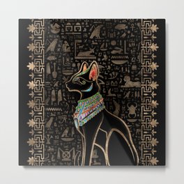 Egyptian Cat - Bastet  Metal Print | Basted, Ethnic, Ancient, Bast, Eyeofhorus, Horus, Gold, Hieroglyphic, Egyptian, Graphicdesign 