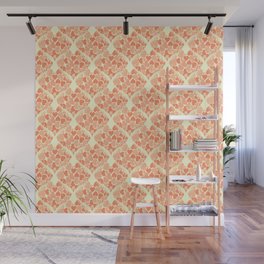 When Hearts Meet Together Pattern - Peach Hearts (On Cream) Wall Mural