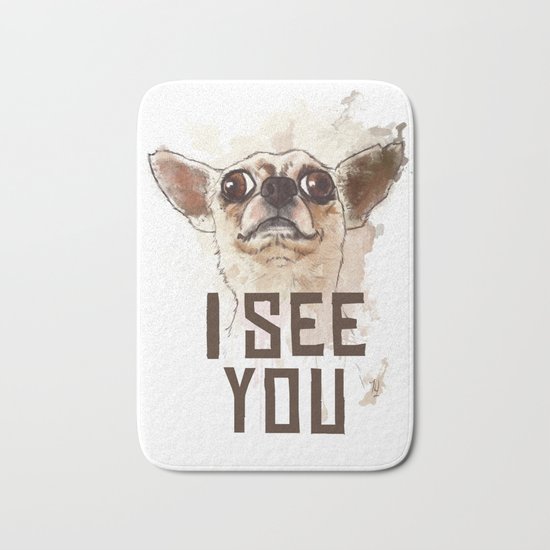Funny Chihuahua illustration, I see you Bath Mat
