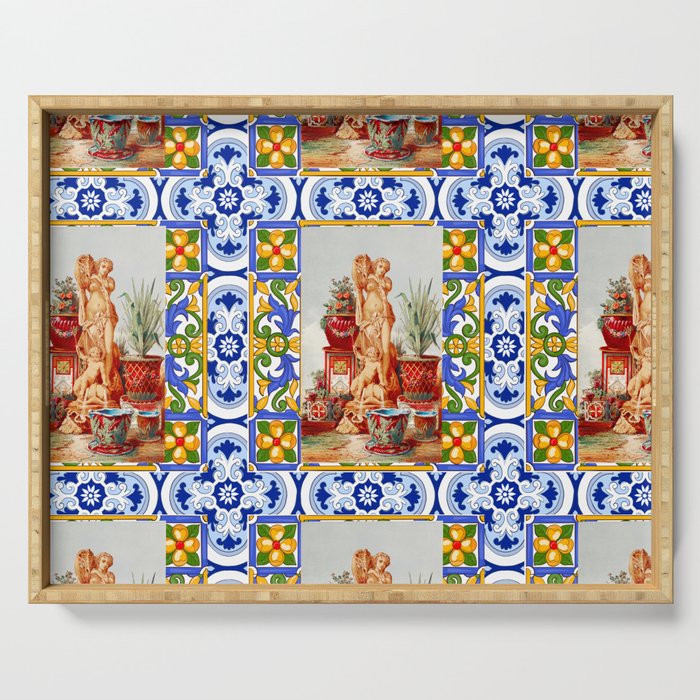 Italian,Sicilian art,majolica,tiles,baroque art Serving Tray