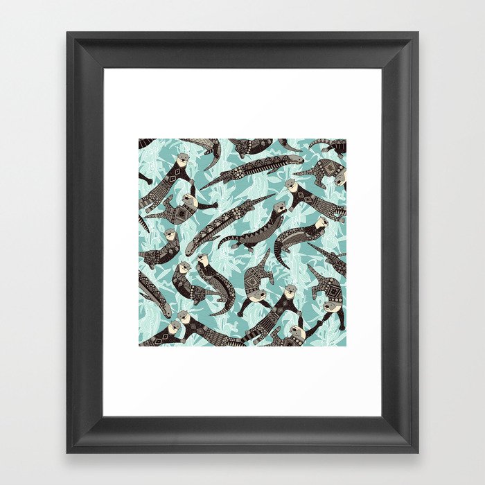 sea otters blue Framed Art Print