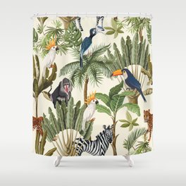 Exotic trees and animals hand drawn illustration pattern Shower Curtain
