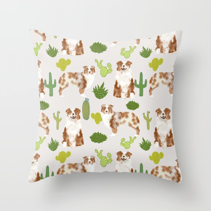 Australian Shepherd owners dog breed cute herding dogs aussie dogs animal pet portrait cactus Throw Pillow