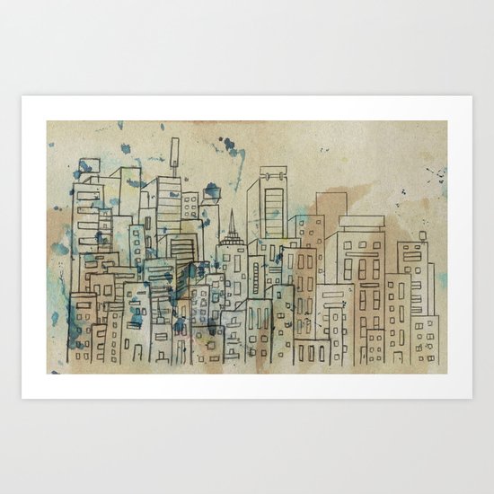 Sketch of buildings in a city that doesn't exist Art Print