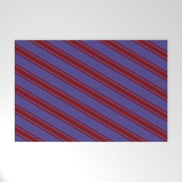 [ Thumbnail: Dark Slate Blue & Maroon Colored Striped Pattern Welcome Mat ]