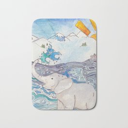 mountain elephant Bath Mat | Spring, Water, Watercolor, Winter, Elephant, Mountain, Japan, Painting, Sun, Riple 