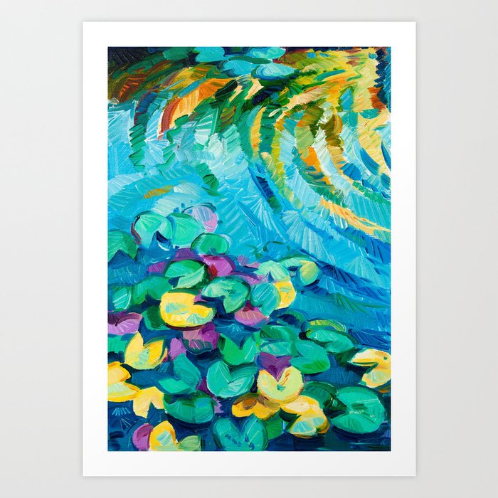Original Oil Painting Of Beautiful Water Lily Nymphaeaceae On