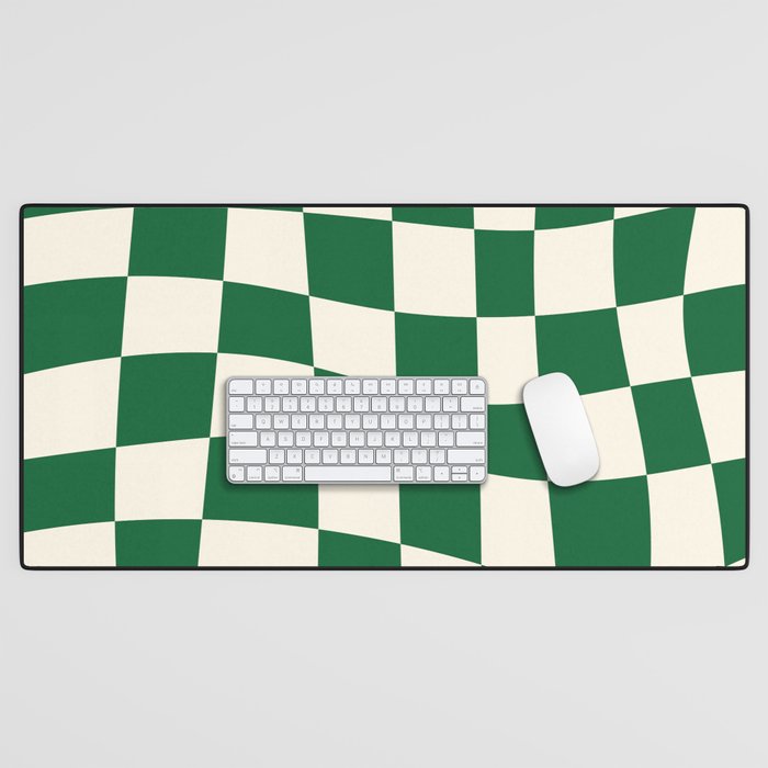 Wavy Checkered Green and White Desk Mat