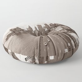 New York City and the Brooklyn Bridge | Sepia Travel Photography Floor Pillow