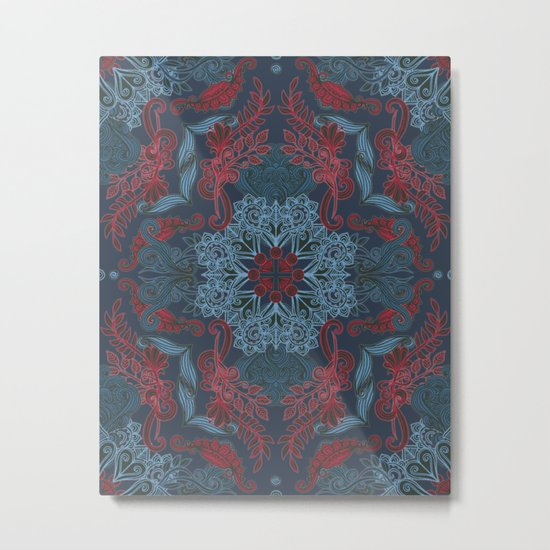 Vintage Fancy - a Pattern in Deep Teal & Red Metal Print