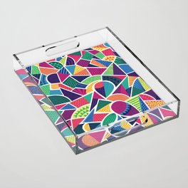 Bright Abstract Geo Acrylic Tray | Teardrop, Purple, Curls, Geometry, Stripe, Pattern, Bright, Rainbow, Geometric, Green 