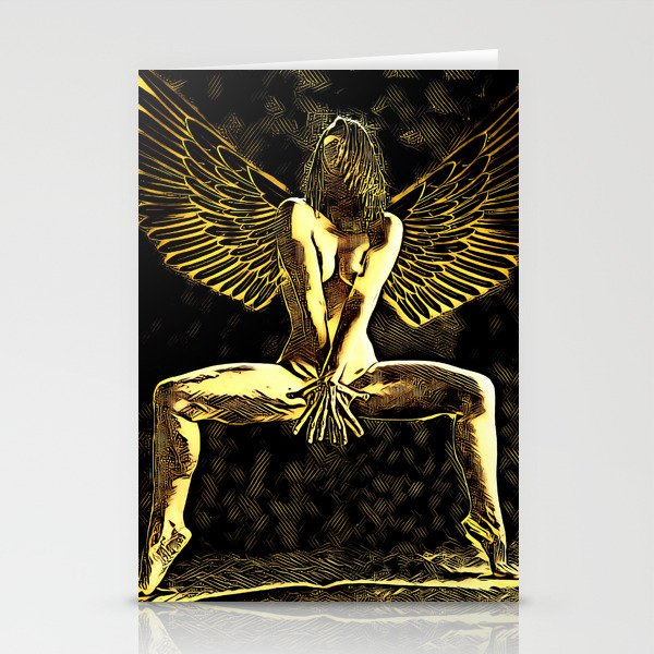 3525-MM Golden Angel Feminine Energies Contained Fingers Wings Spread Stationery Cards