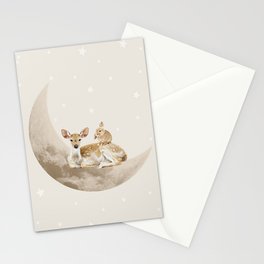 Deer and rabbit on the moon Stationery Card