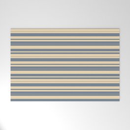 [ Thumbnail: Tan and Slate Gray Colored Stripes Pattern Welcome Mat ]