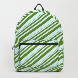 [ Thumbnail: Green and Light Cyan Colored Lined Pattern Backpack ]