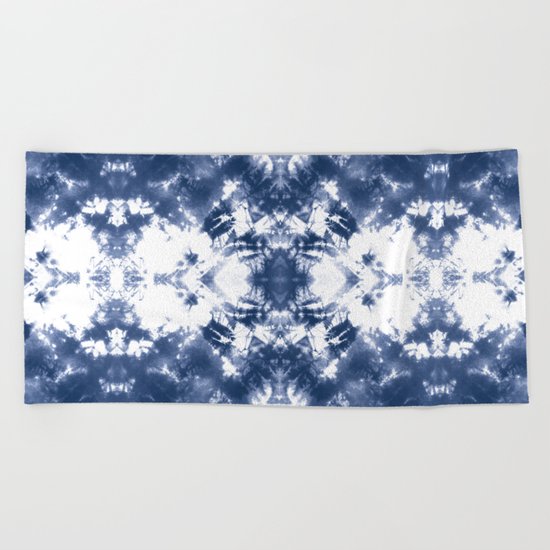 Shibori Tie Dye 4 Indigo Blue Beach Towel