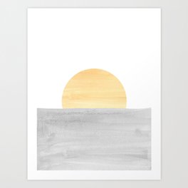 Gray and yellow abstract sea and sun Art Print