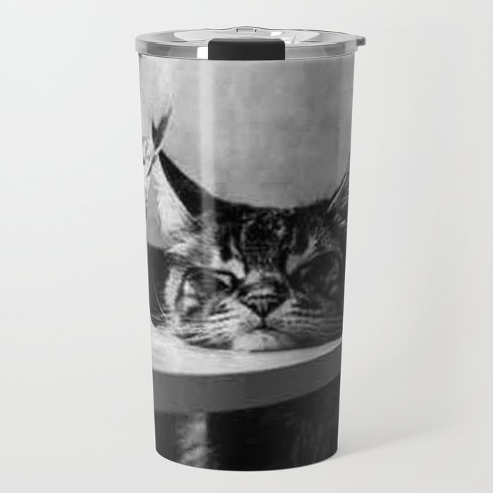 The Nightwatch Cat at the Absinthe bar black and white photograph / art photography Travel Mug