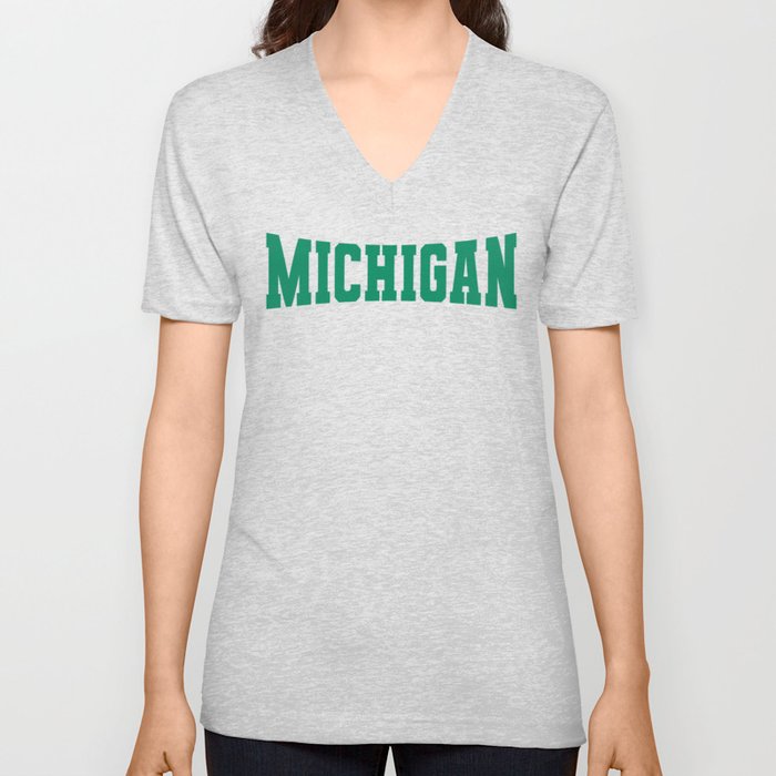 Michigan - Green V Neck T Shirt