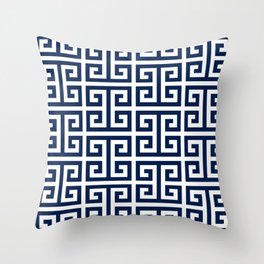 Dark Navy Blue and White Greek Key Pattern Throw Pillow