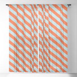 [ Thumbnail: Red and Powder Blue Colored Striped/Lined Pattern Sheer Curtain ]
