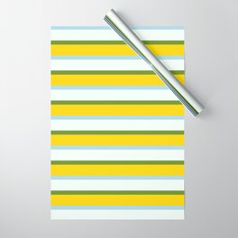 [ Thumbnail: Green, Yellow, Light Blue & Mint Cream Colored Stripes/Lines Pattern Wrapping Paper ]