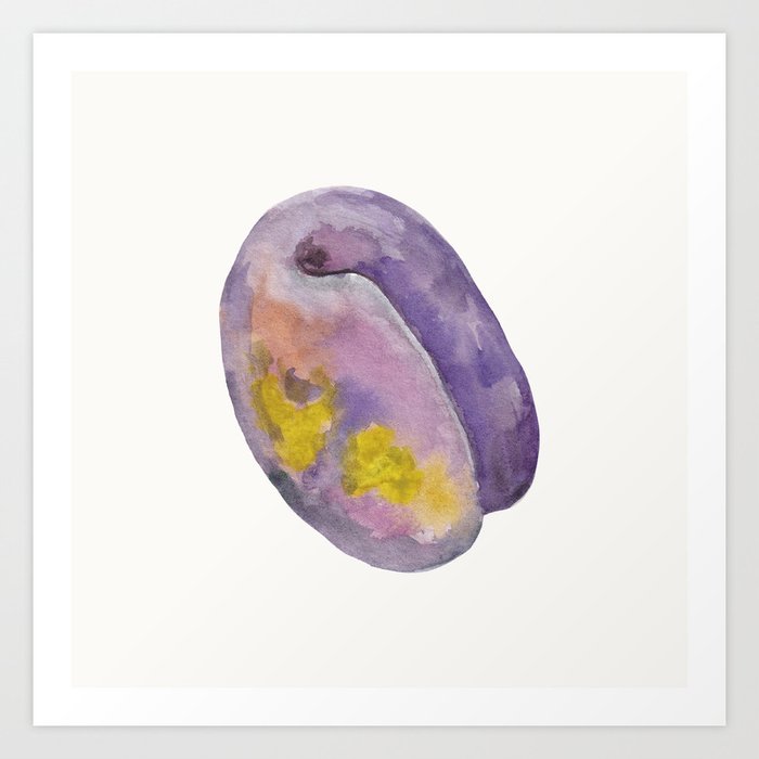 Purple plum illustration. Watercolor painting for logo, packaging Art Print