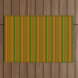[ Thumbnail: Red & Green Colored Pattern of Stripes Outdoor Rug ]