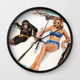 Chimpanzee and a Woman Sunbathing Wall Clock