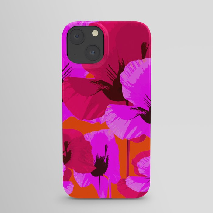 Pink And Red Poppies On A Orange Background - Summer Juicy Color Palette Retro Mood #decor #society6 iPhone Case