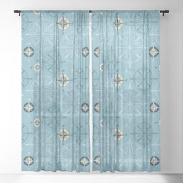 Travel by Compass - Nautical Blue Sheer Curtain