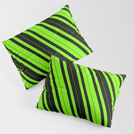 [ Thumbnail: Green & Black Colored Striped/Lined Pattern Pillow Sham ]