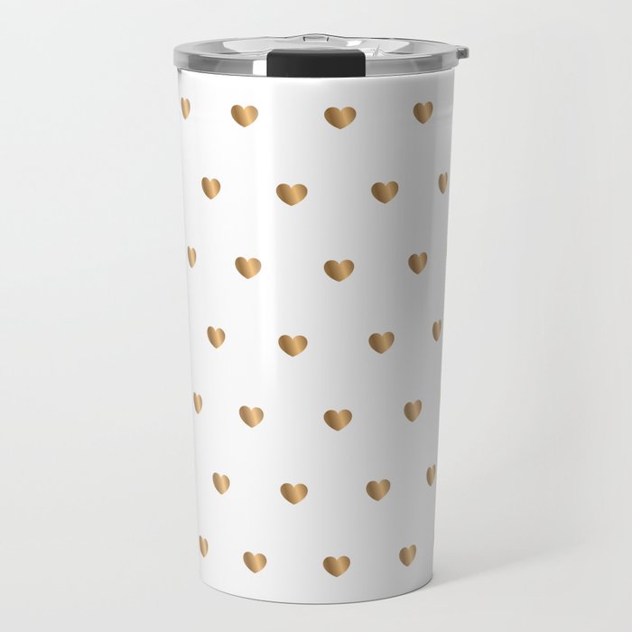 Small gold hearts pattern on white Travel Mug