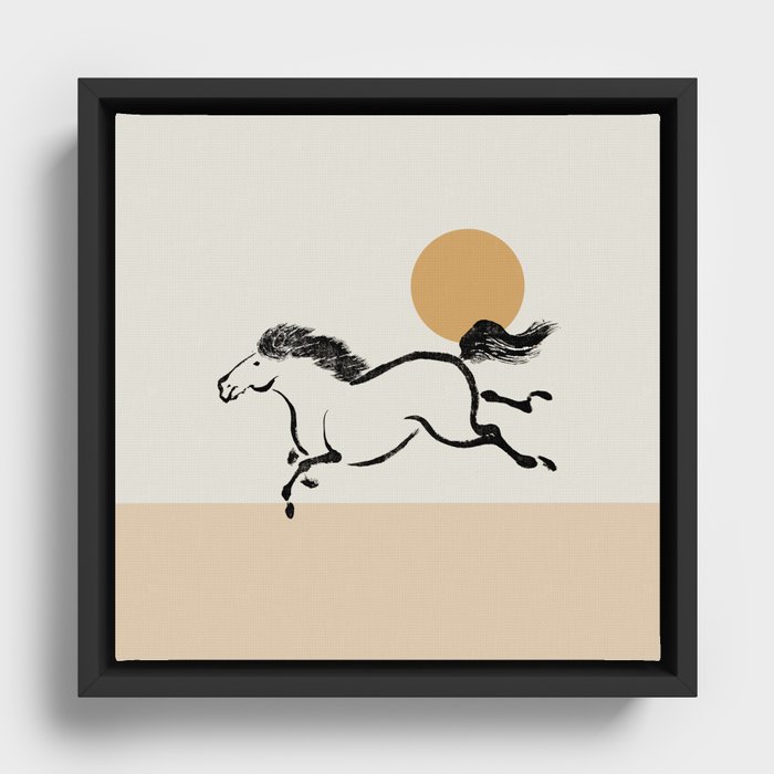 Wild Horse Simple Illustration - beige  Framed Canvas