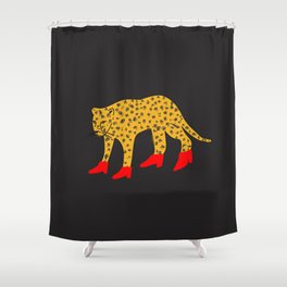 Red Boots Duschvorhang | Graphicdesign, Cheetah, Leopard, Vector, Animalprint, Illustration, Digital, Comic, Cartoon, Funny 