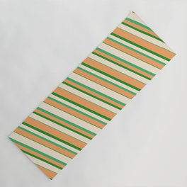 [ Thumbnail: Beige, Sea Green, Brown, and Forest Green Colored Striped/Lined Pattern Yoga Mat ]